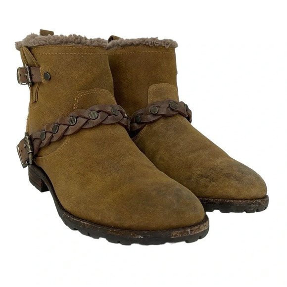 Sigerson Morrison Boots Women's 7 Brown Suede Leather Ankle Booties Shearling - Picture 4 of 14